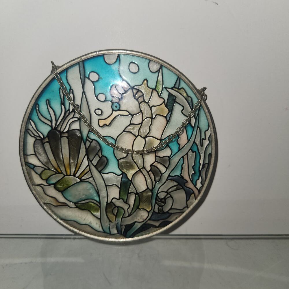 Vintage Stained Glass Seahorse Sea Sun catcher 4.5x4.5